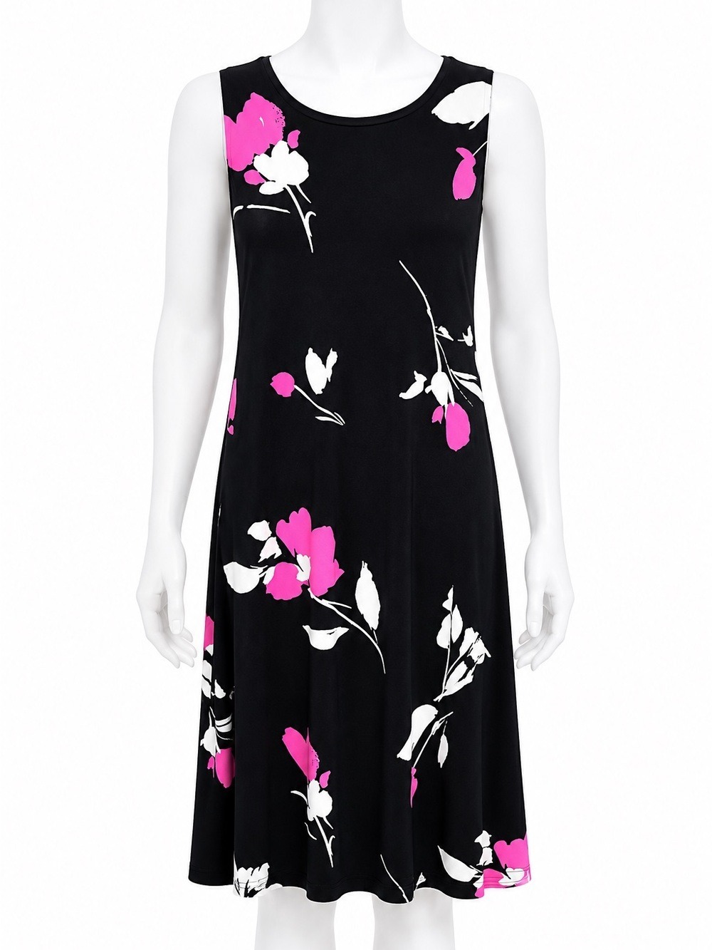 Lauren Ralph Lauren Floral Stretch Jersey Lined Dress Black Pink White 10